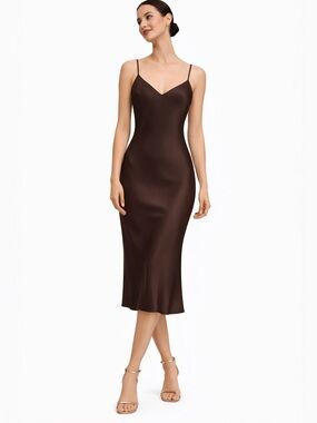 Gold Hawk Dark Chocolate Silk Slip Dress Size S NWT